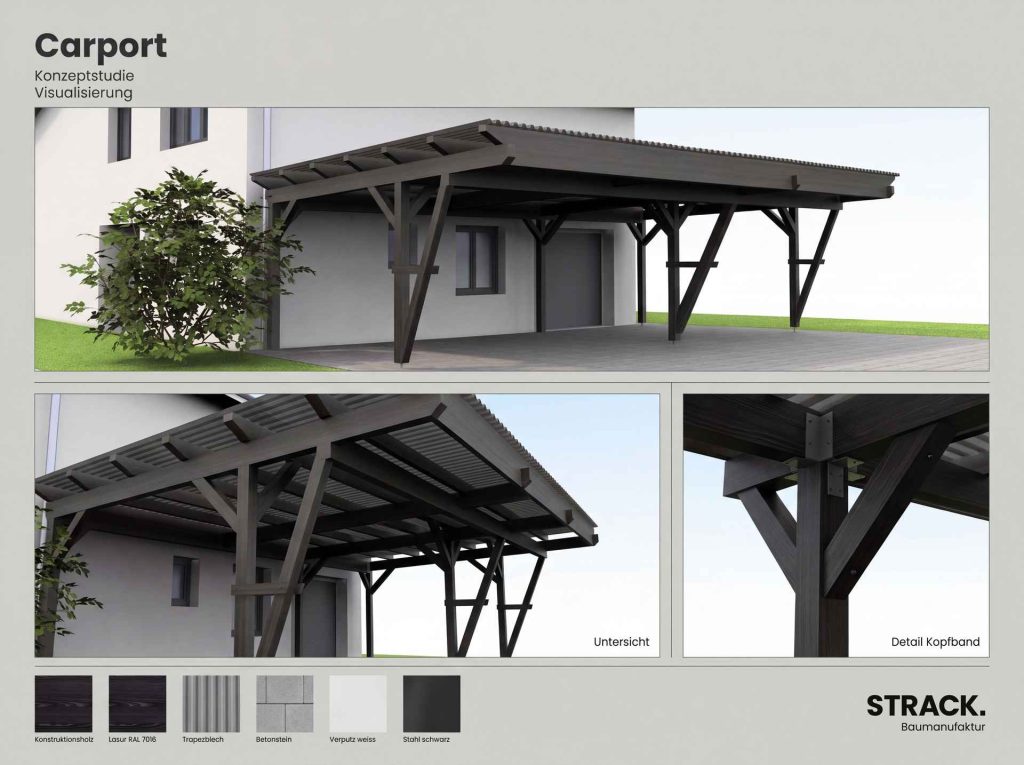 Konzeptstudie eines Carports mit Tragwerk und Untersicht